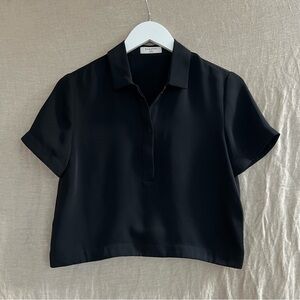 Cropped Black Flowy Blouse